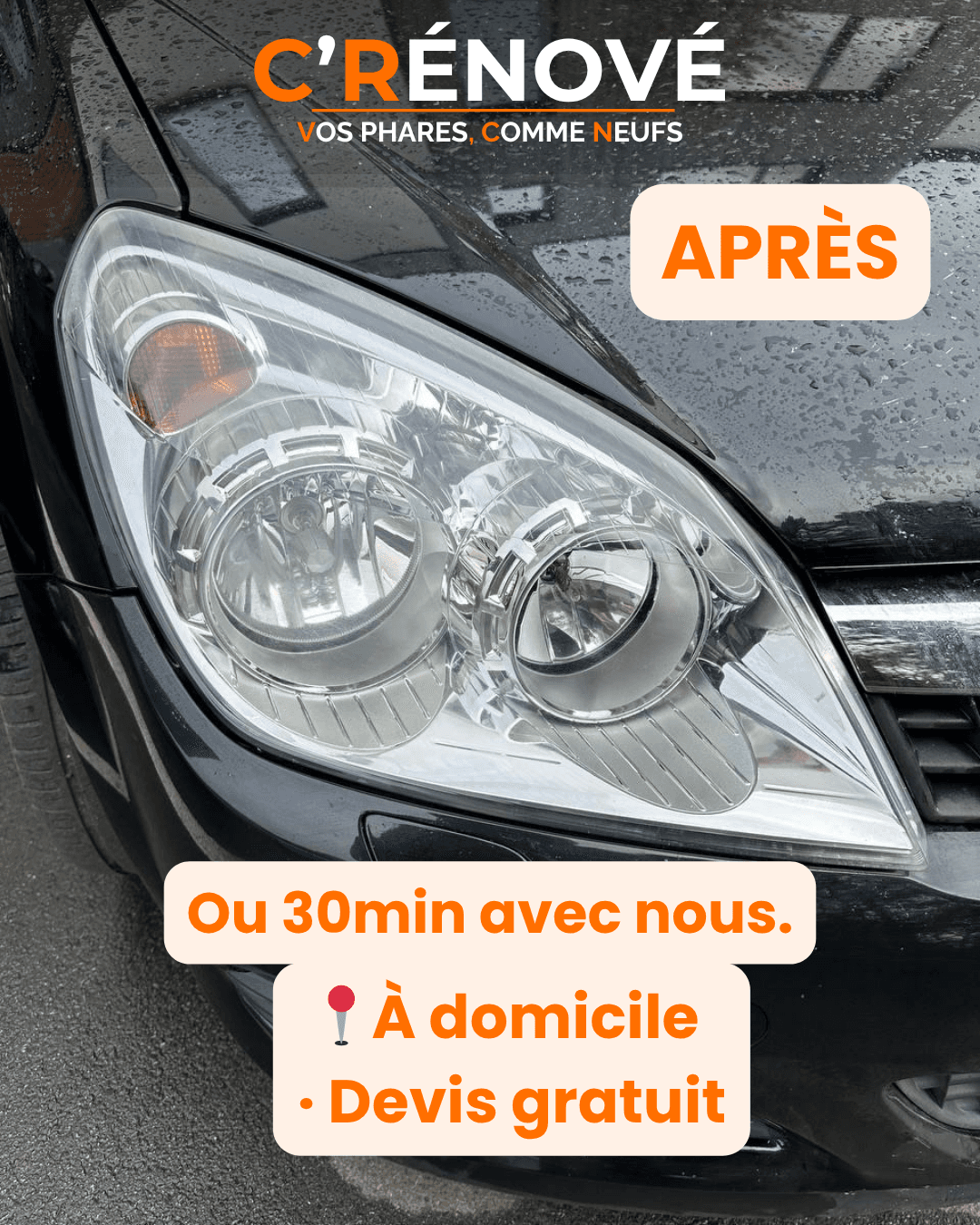 Phare transparent et comme neuf après rénovation professionnelle C'Rénové