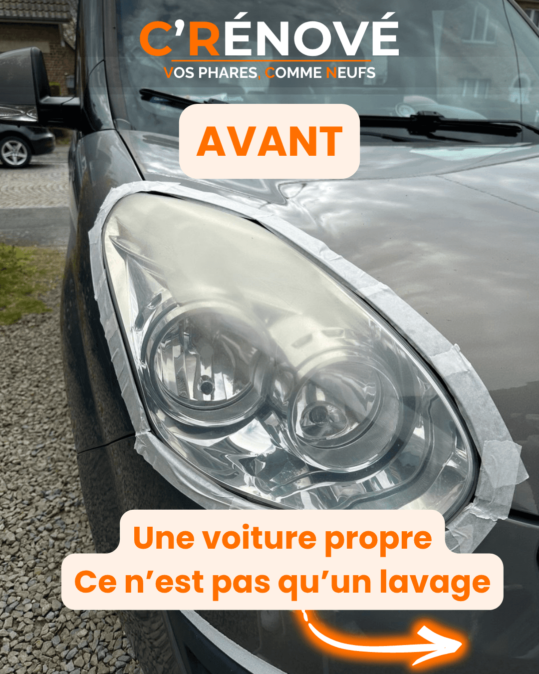 Phare jauni et opaque typique sur un véhicule Citroën, Opel, Ford ou Fiat